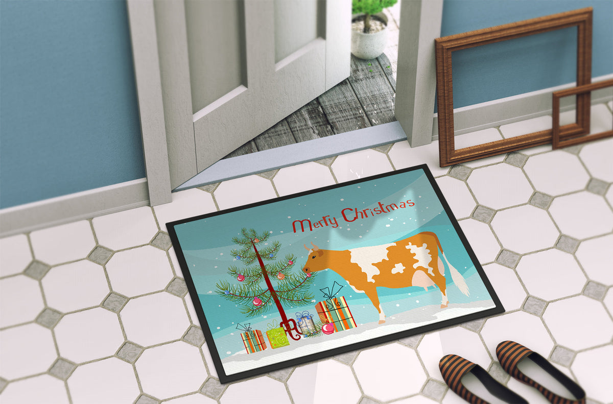 Guernsey Cow Christmas Doormat Indoor Outdoor 18H X 27W Front Door Mat Rugs for Entryway, Non Slip Washable