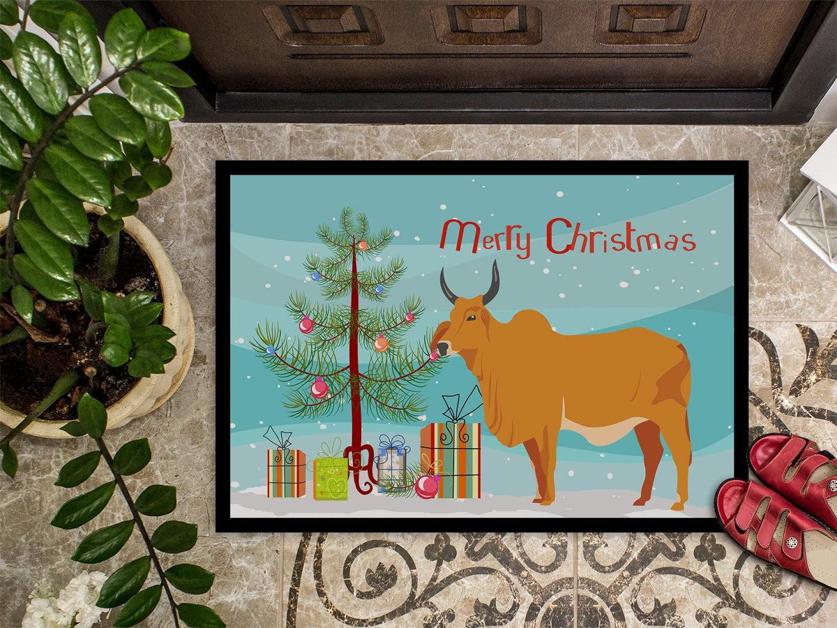 Zebu Indicine Cow Christmas Doormat Indoor Outdoor 24H X 36W Front Door Mat Rugs for Entryway, Non Slip Washable Low Pile,
