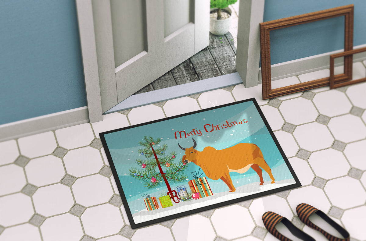 Zebu Indicine Cow Christmas Doormat Indoor Outdoor 18H X 27W Front Door Mat Rugs for Entryway, Non Slip Washable