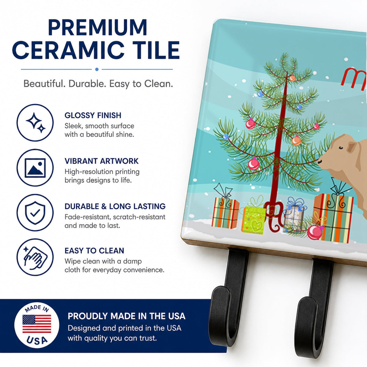 Charolais Cow Christmas Leash or Key Holder Wall Hooks, Coat Rack Wall Mount, for Hanging Keys, Towels, Aprons, Leashes