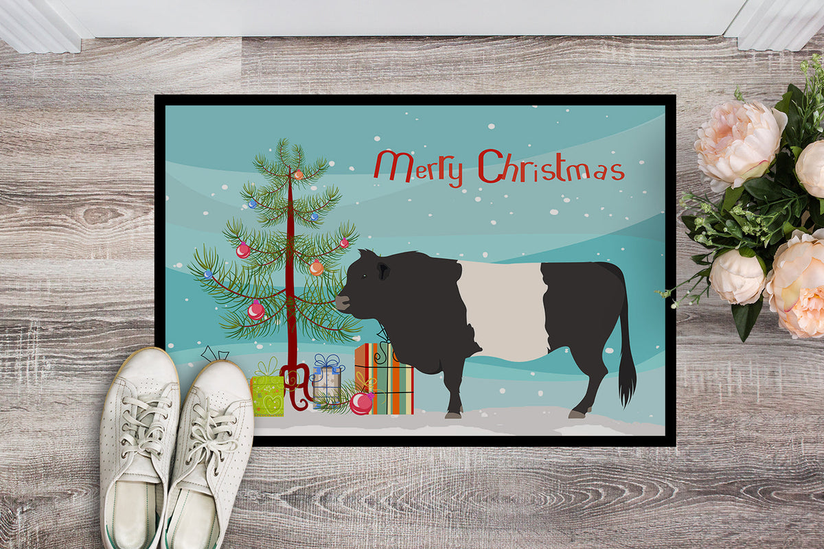 Belted Galloway Cow Christmas Doormat Indoor Outdoor 24H X 36W Front Door Mat Rugs for Entryway, Non Slip Washable Low Pile,