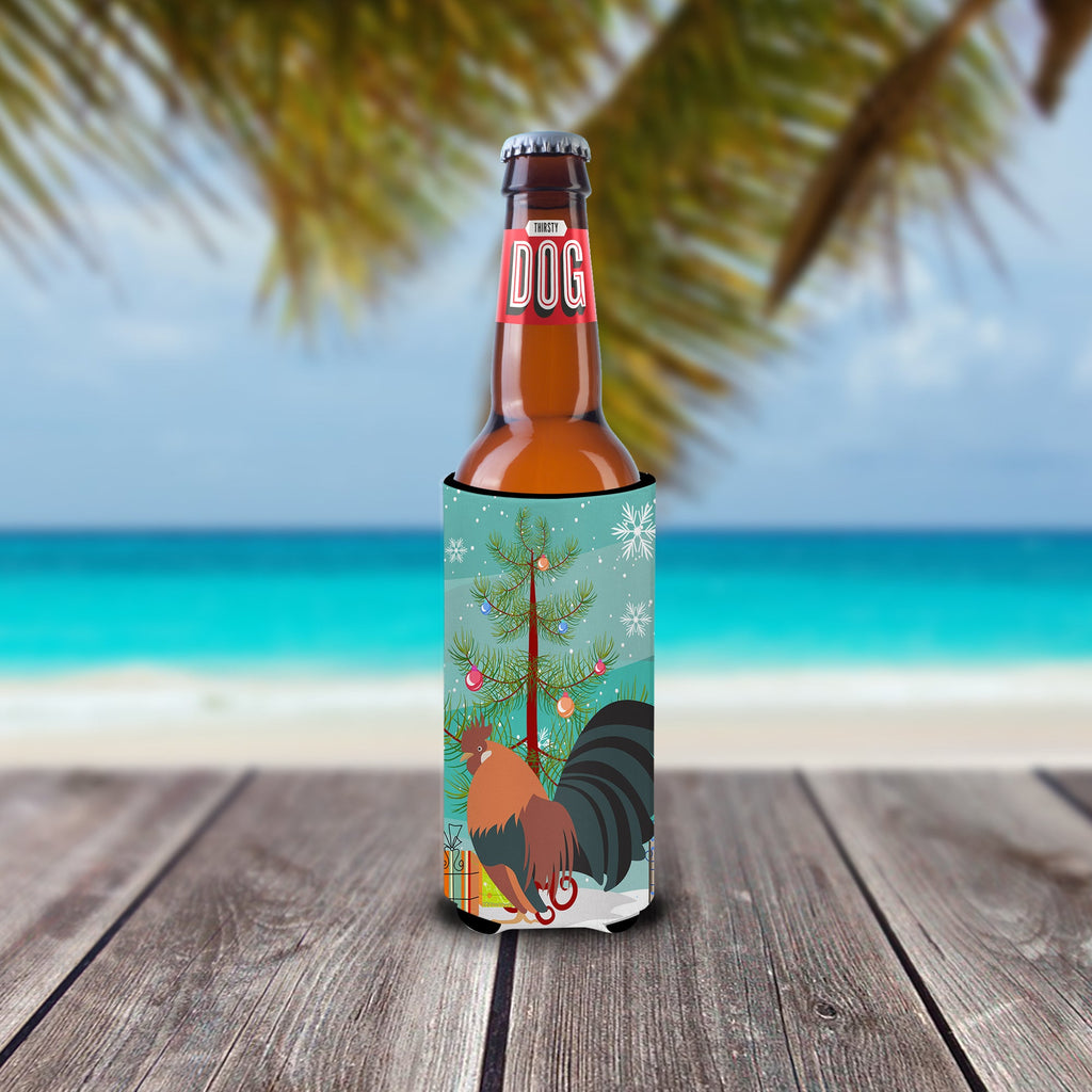 Dutch Bantam Chicken Christmas Slim Can Hugger , Insulated Foam Hugger for 12 oz Slim Cans, Beer Bottles & Water Bottles, Printed in USA