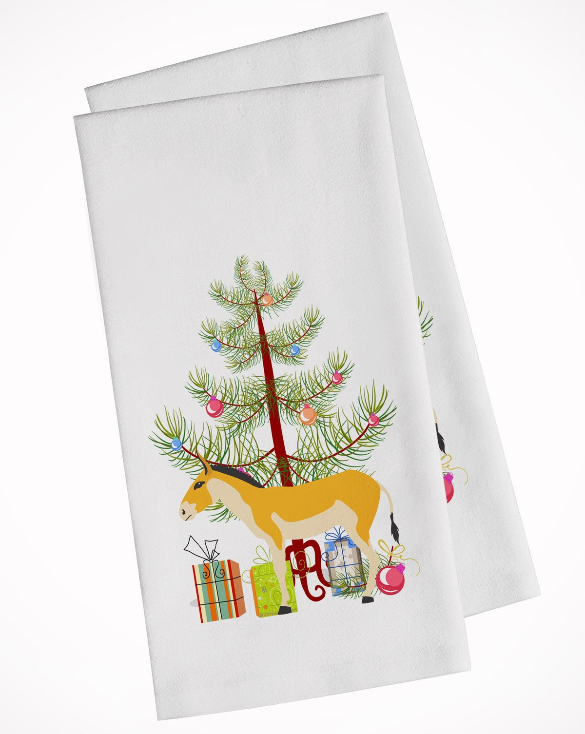 Turkmenian Kulan Donkey Christmas Kitchen Towel Set of 2 White Dish Towels Decorative Bathroom Hand towel for Hand, Face, Hair, Yoga, Tea, Dishcloth, 19 X 28", White