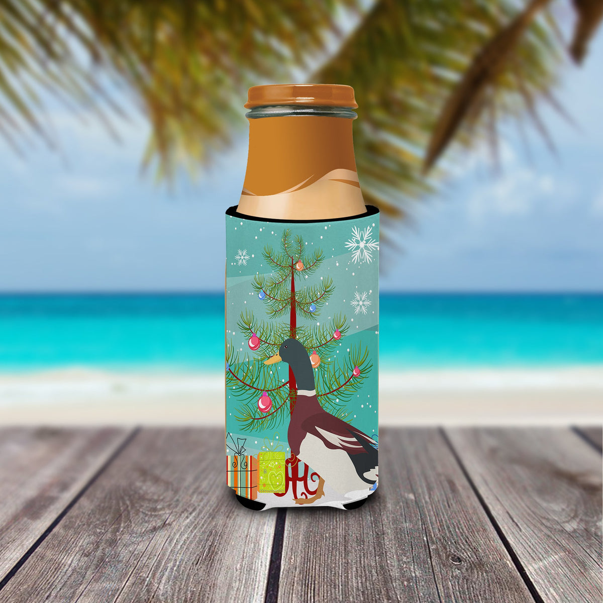 Rouen Duck Christmas Slim Can Hugger , Insulated Foam Hugger for 12 oz Slim Cans, Beer Bottles & Water Bottles, Printed in USA