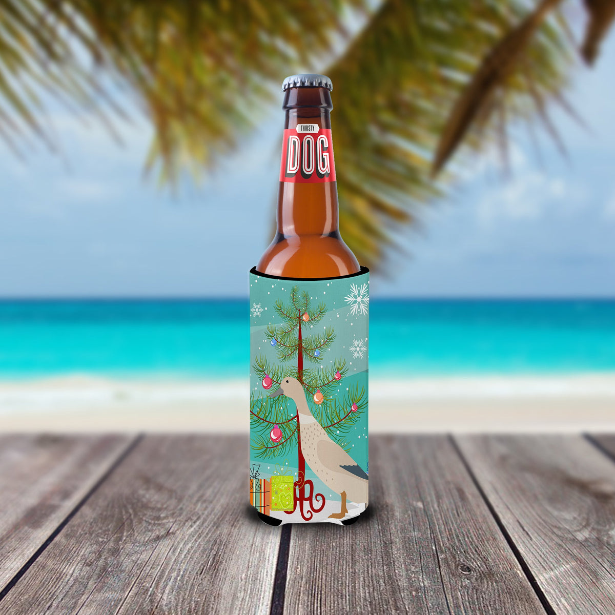 West Harlequin Duck Christmas Slim Can Hugger , Insulated Foam Hugger for 12 oz Slim Cans, Beer Bottles & Water Bottles, Printed in USA