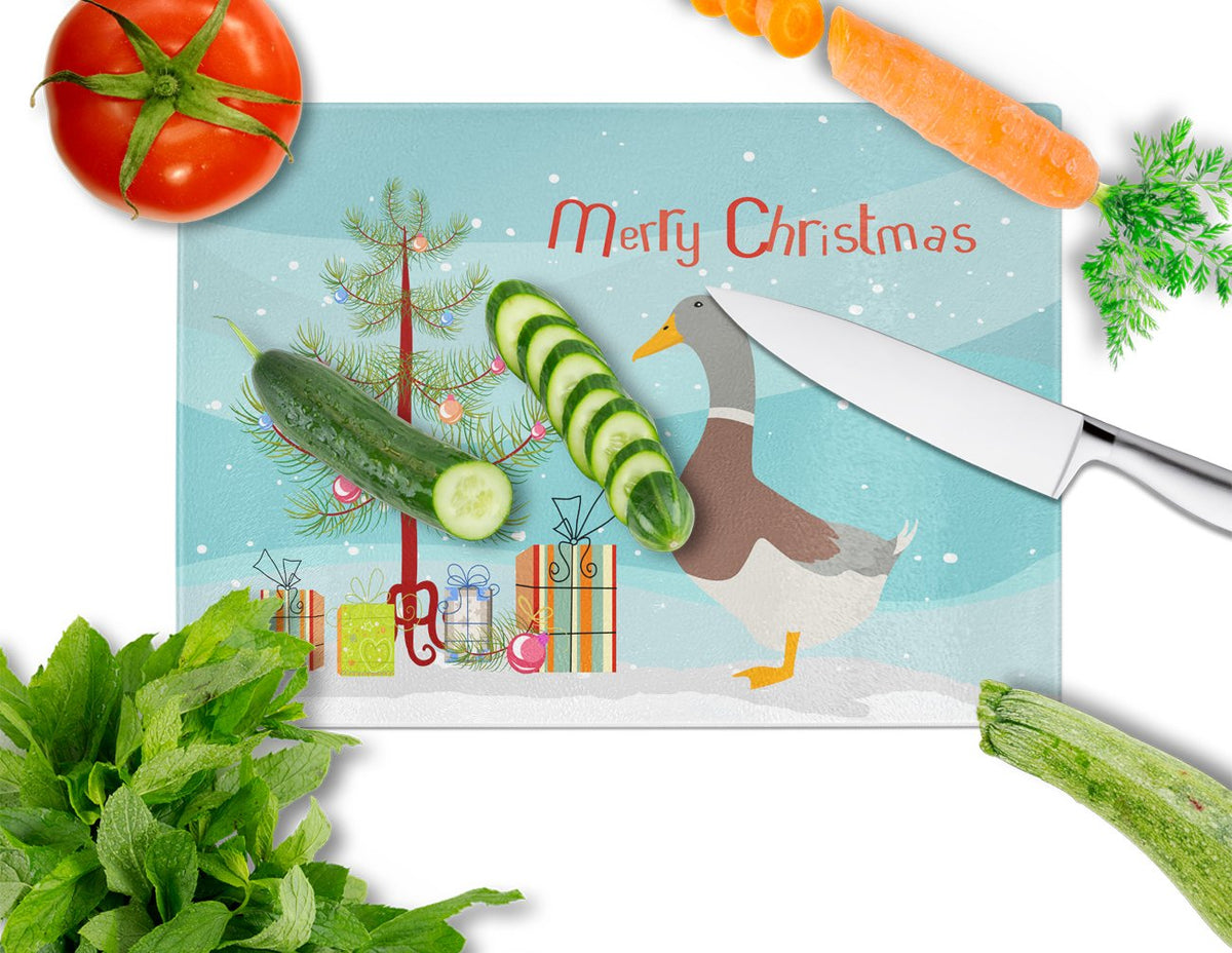 Saxony Sachsenente Duck Christmas Cutting Board Tempered Glass Kitchen Cutting Surface, Heat Resistant Chopping, Non-Slip Feet, Food Prep & Serving