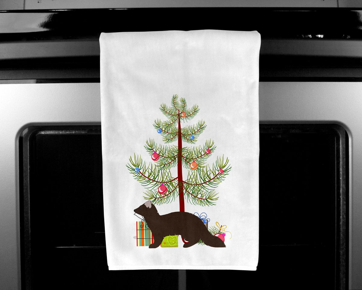 Sable Marten Christmas Kitchen Towel Set of 2 White Dish Towels Decorative Bathroom Hand towel for Hand, Face, Hair, Yoga, Tea, Dishcloth, 19 X 28", White
