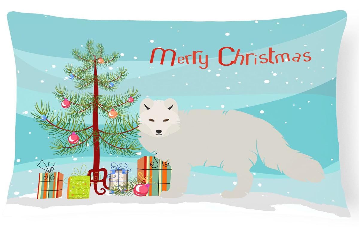 White Arctic Fox Christmas Decorative Throw Pillow 12x16 Indoor Outdoor Accent Cushion, Fabric Cover with Insert for Sofa, Bed, Porch & Living Room
