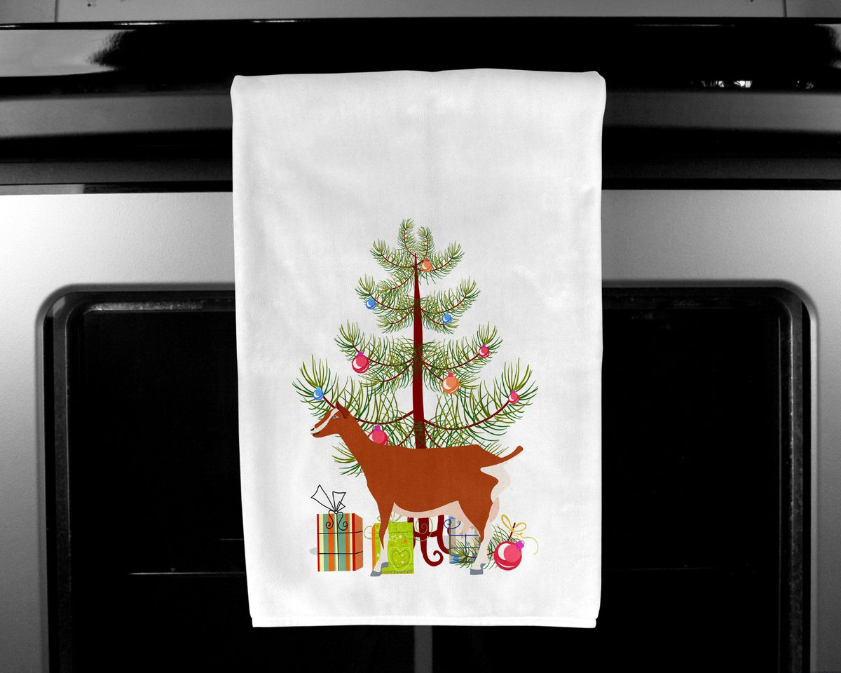 Toggenburger Goat Christmas Kitchen Towel Set of 2 White Dish Towels Decorative Bathroom Hand towel for Hand, Face, Hair, Yoga, Tea, Dishcloth, 19 X 28", White