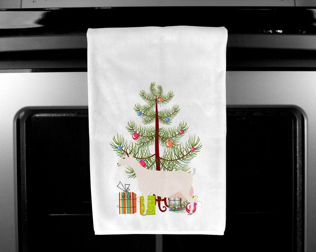Saanen Goat Christmas Kitchen Towel Set of 2 White Dish Towels Decorative Bathroom Hand towel for Hand, Face, Hair, Yoga, Tea, Dishcloth, 19 X 28", White
