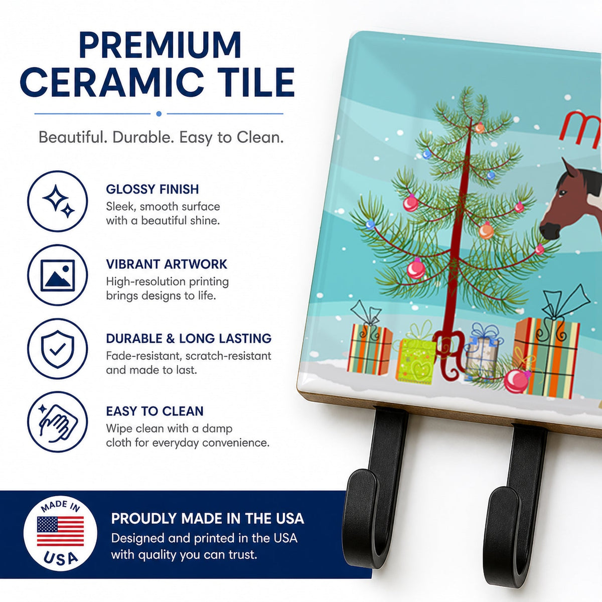 Pinto Horse Christmas Leash or Key Holder Wall Hooks, Coat Rack Wall Mount, for Hanging Keys, Towels, Aprons, Leashes
