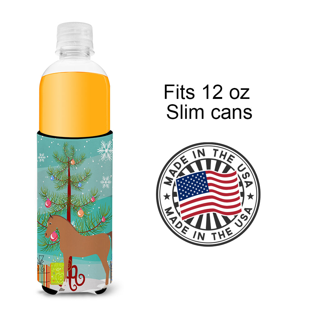 Arabian Horse Christmas Slim Can Hugger , Insulated Foam Hugger for 12 oz Slim Cans, Beer Bottles & Water Bottles, Printed in USA