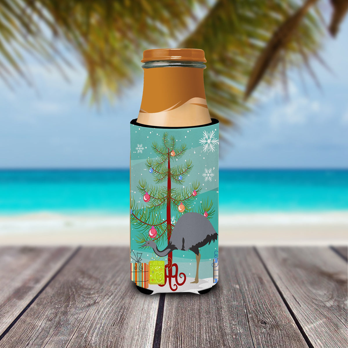 Rhea  Christmas Slim Can Hugger , Insulated Foam Hugger for 12 oz Slim Cans, Beer Bottles & Water Bottles, Printed in USA