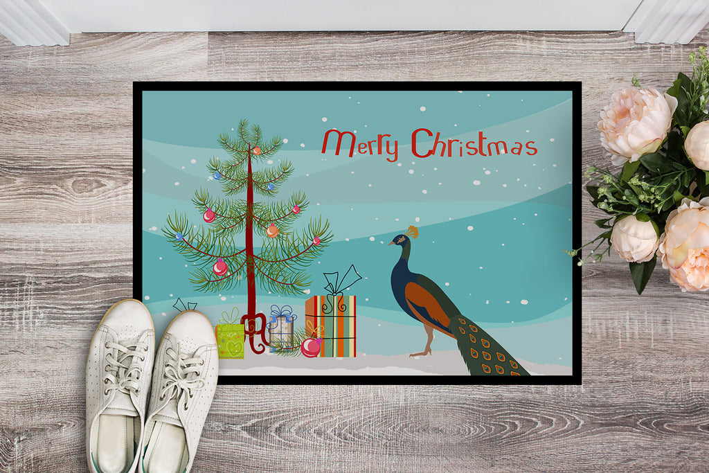 Indian Peacock Peafowl Christmas Doormat Indoor Outdoor 18H X 27W Front Door Mat Rugs for Entryway, Non Slip Washable