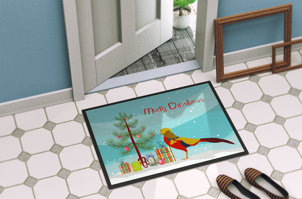 Golden or Chinese Pheasant Christmas Doormat Indoor Outdoor 18H X 27W Front Door Mat Rugs for Entryway, Non Slip Washable