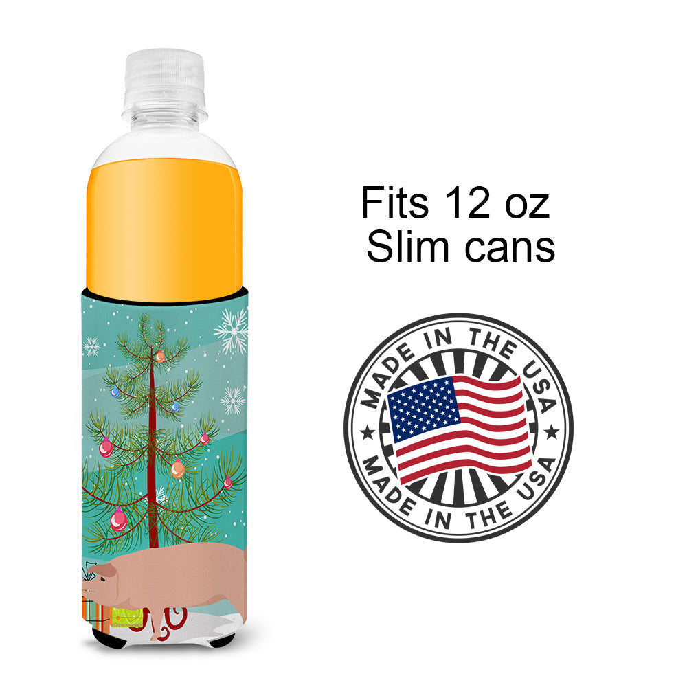 American Landrace Pig Christmas Slim Can Hugger , Insulated Foam Hugger for 12 oz Slim Cans, Beer Bottles & Water Bottles, Printed in USA