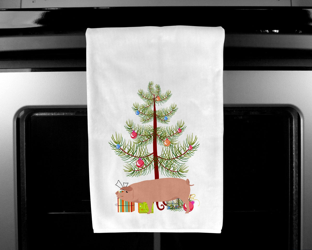 American Landrace Pig Christmas Kitchen Towel Set of 2 White Dish Towels Decorative Bathroom Hand towel for Hand, Face, Hair, Yoga, Tea, Dishcloth, 19 X 28", White