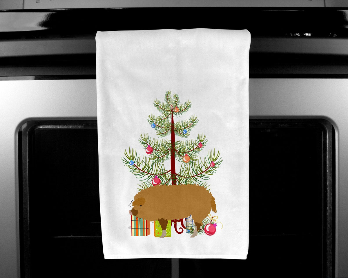 Hungarian Mangalica Pig Christmas Kitchen Towel Set of 2 White Dish Towels Decorative Bathroom Hand towel for Hand, Face, Hair, Yoga, Tea, Dishcloth, 19 X 28", White