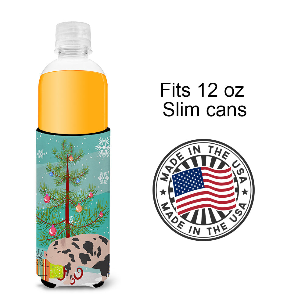 Mini Miniature Pig Christmas Slim Can Hugger , Insulated Foam Hugger for 12 oz Slim Cans, Beer Bottles & Water Bottles, Printed in USA
