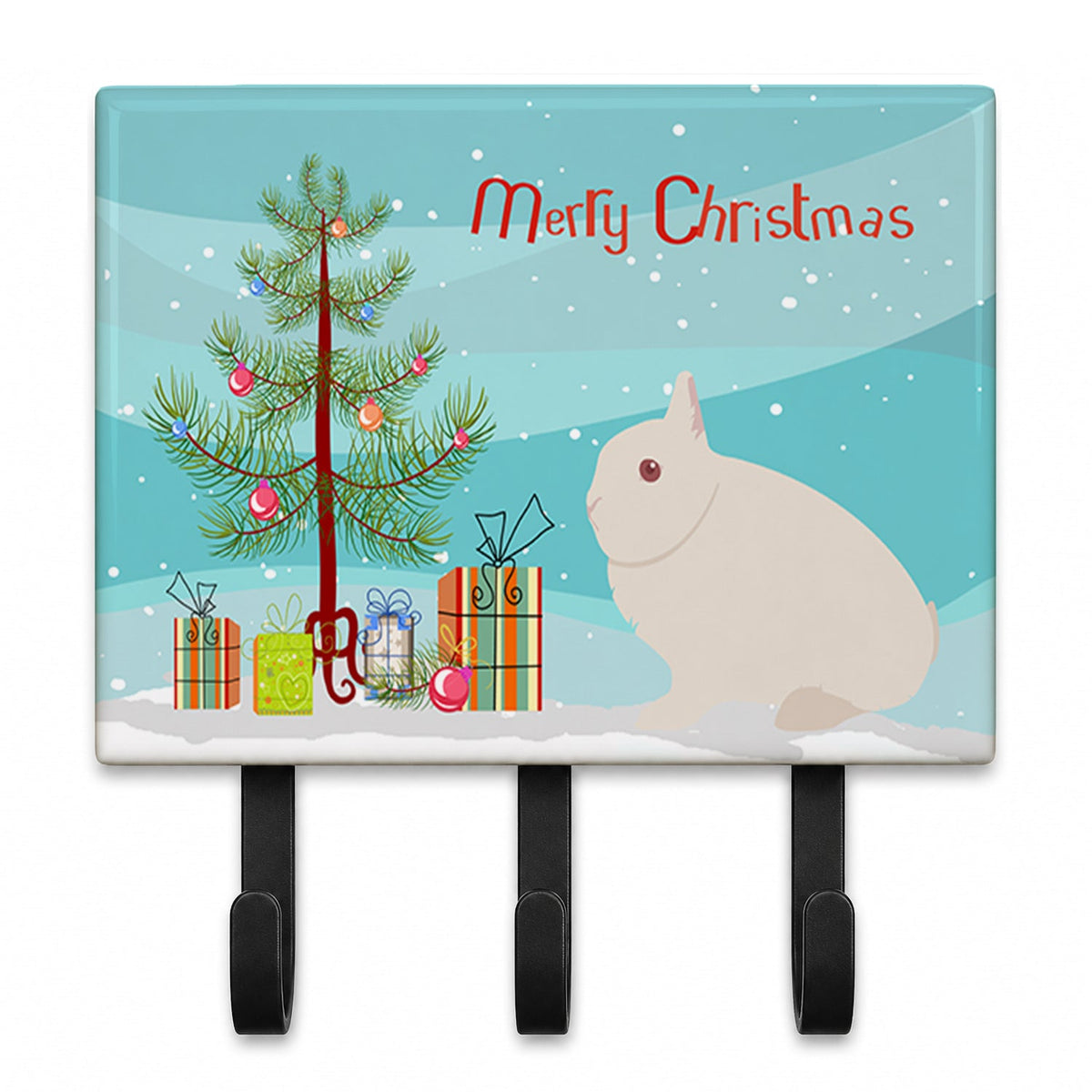 Hermelin Rabbit Christmas Leash or Key Holder Wall Hooks, Coat Rack Wall Mount, for Hanging Keys, Towels, Aprons, Leashes