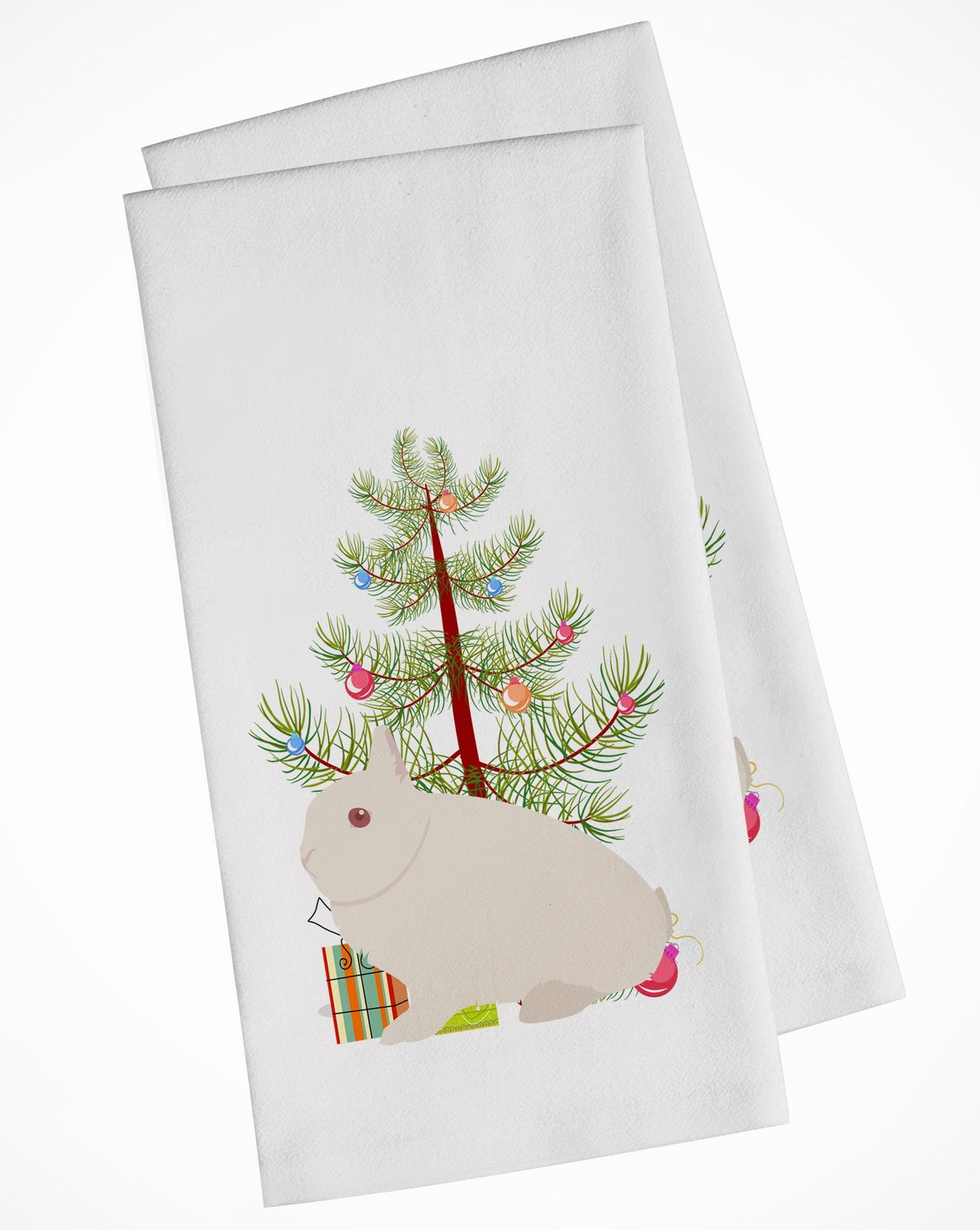 Hermelin Rabbit Christmas Kitchen Towel Set of 2 White Dish Towels Decorative Bathroom Hand towel for Hand, Face, Hair, Yoga, Tea, Dishcloth, 19 X 28", White