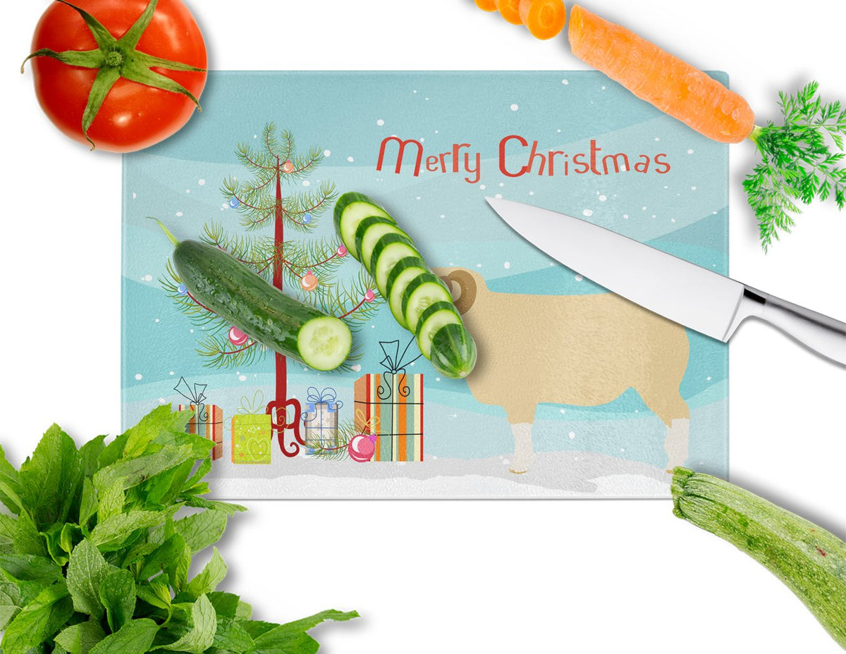 Horned Dorset Sheep Christmas Cutting Board Tempered Glass Kitchen Cutting Surface, Heat Resistant Chopping, Non-Slip Feet, Food Prep & Serving