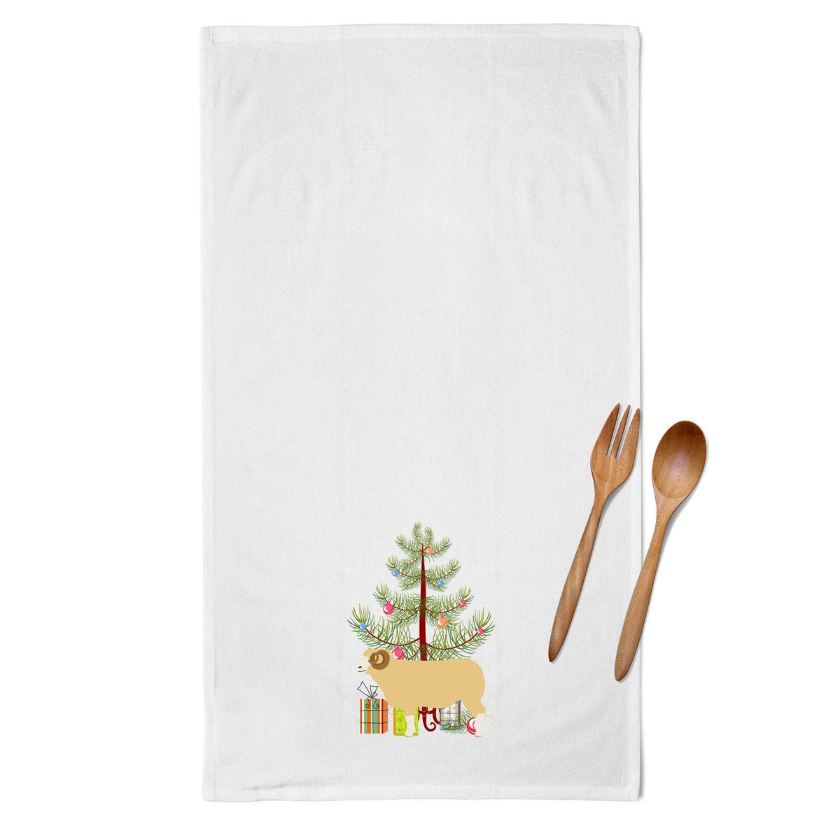 Horned Dorset Sheep Christmas Kitchen Towel Set of 2 White Dish Towels Decorative Bathroom Hand towel for Hand, Face, Hair, Yoga, Tea, Dishcloth, 19 X 28", White