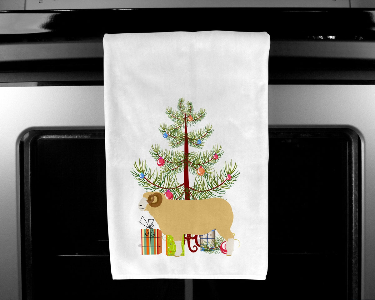 Horned Dorset Sheep Christmas Kitchen Towel Set of 2 White Dish Towels Decorative Bathroom Hand towel for Hand, Face, Hair, Yoga, Tea, Dishcloth, 19 X 28", White