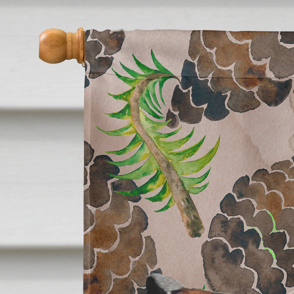 Red Tan Dachshund Pine Cones House Flag 28x40 Porch Sleeve Pole Decorative Outside Yard Banner Artwork Wall Hanging, Polyester