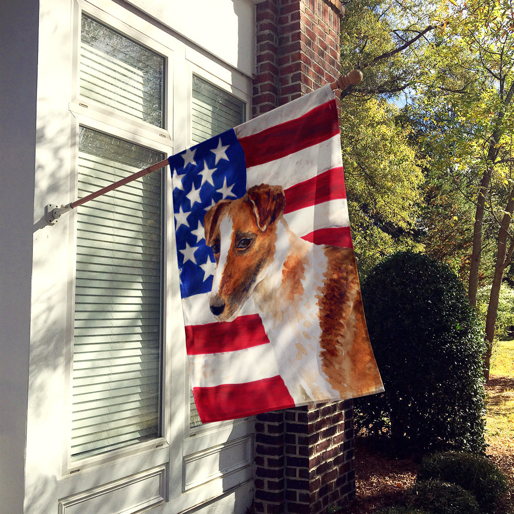 Smooth Fox Terrier Patriotic House Flag 28x40 Porch Sleeve Pole Decorative Outside Yard Banner Artwork Wall Hanging, Polyester