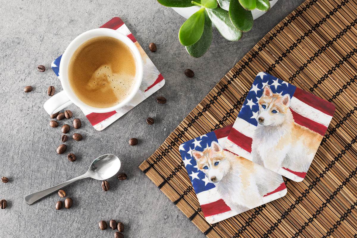Siberian Husky Patriotic Foam Coasters Set of 4 Cup Coasters for Indoor Outdoor, Tabletop Protection, Anti Slip, Mouse pad Material
