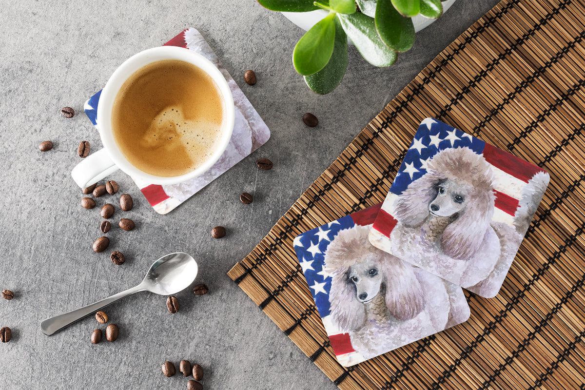 Poodle Patriotic Foam Coasters Set of 4 Cup Coasters for Indoor Outdoor, Tabletop Protection, Anti Slip, Mouse pad Material
