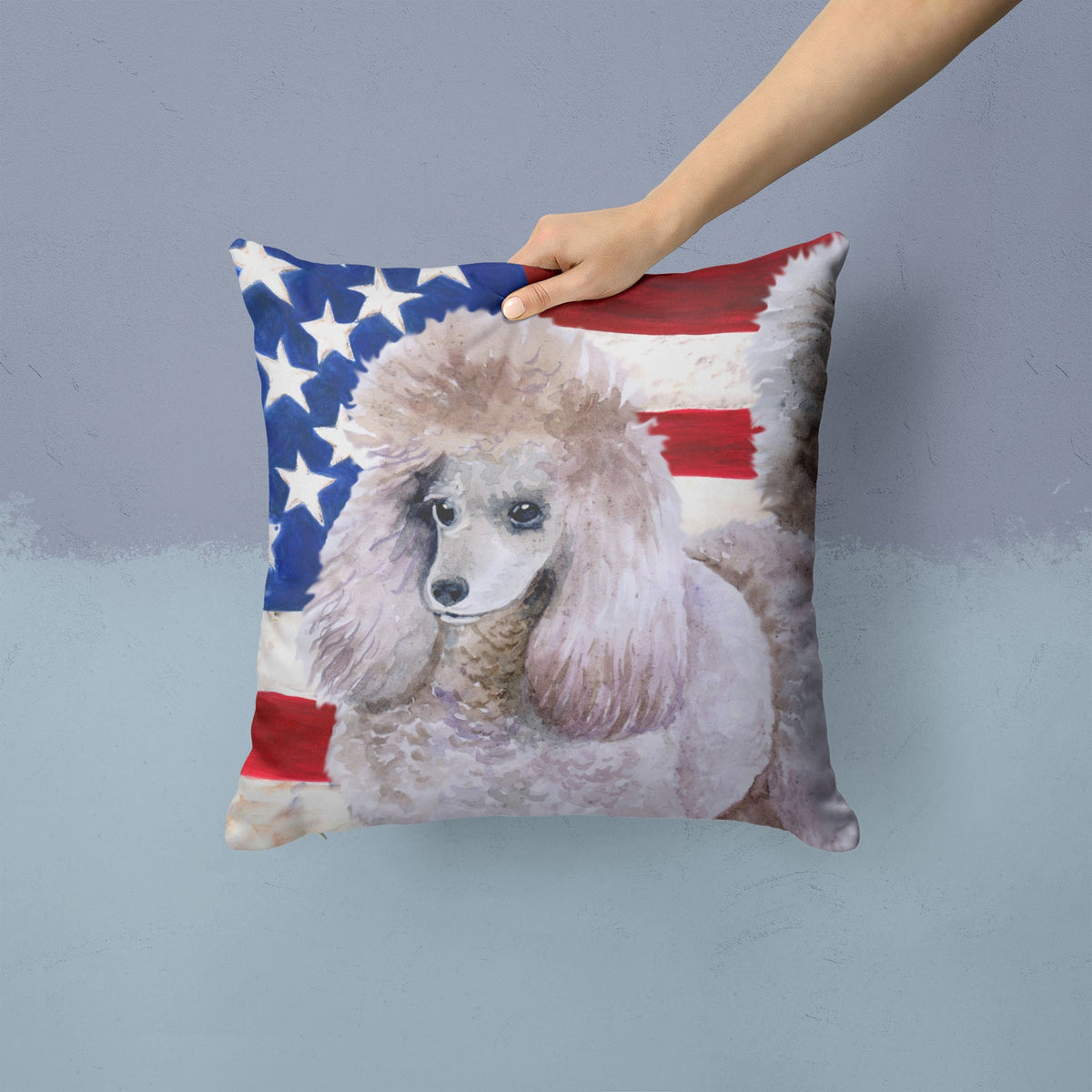 Poodle Patriotic Decorative Throw Pillow 14x14 Indoor Outdoor Accent Cushion, Fabric Cover with Insert for Sofa, Bed, Porch & Living Room