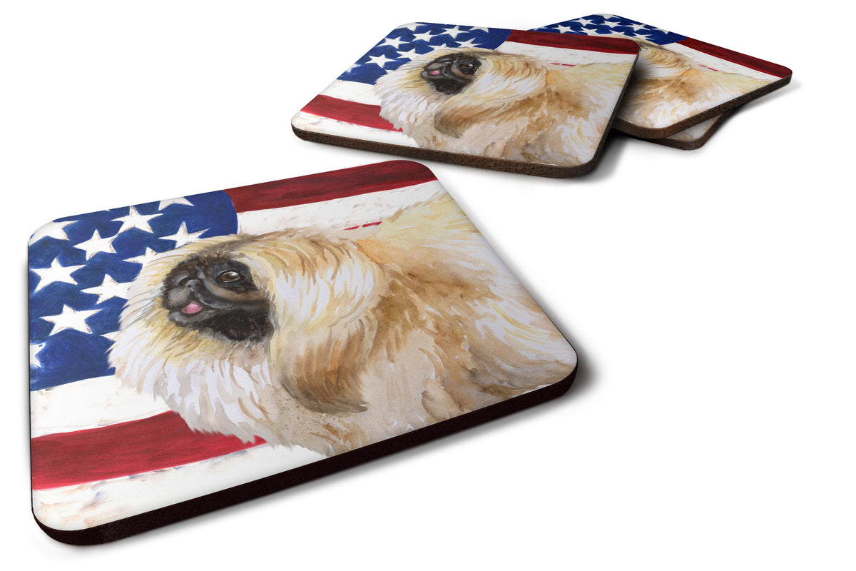 Pekingese Patriotic Foam Coasters Set of 4 Cup Coasters for Indoor Outdoor, Tabletop Protection, Anti Slip, Mouse pad Material