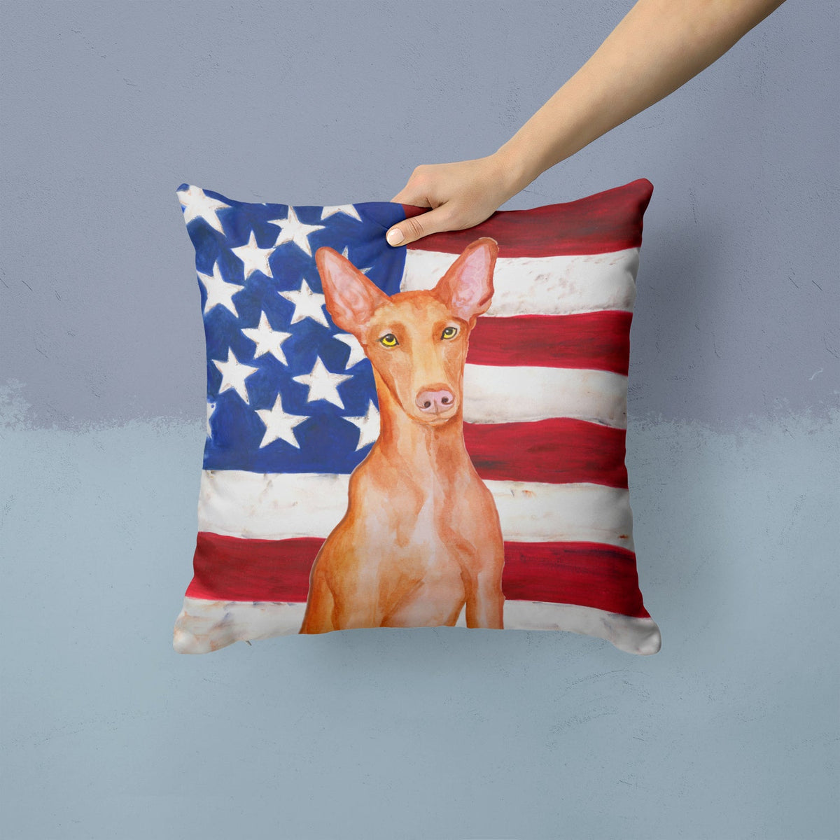 Pharaoh Hound Patriotic Decorative Throw Pillow 14x14 Indoor Outdoor Accent Cushion, Fabric Cover with Insert for Sofa, Bed, Porch & Living Room