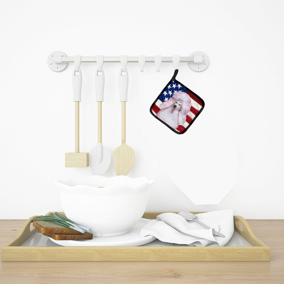 White Standard Poodle Patriotic Pot Holder Set of 2 Heat Resistant Quilted Hot Pads 7.5 x 7.5 Inch, Insulated Kitchen Trivets for Cooking & Baking