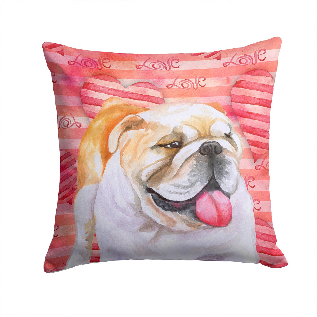 English Bulldog Love Decorative Throw Pillow 14x14 Indoor Outdoor Accent Cushion, Fabric Cover with Insert for Sofa, Bed, Porch & Living Room