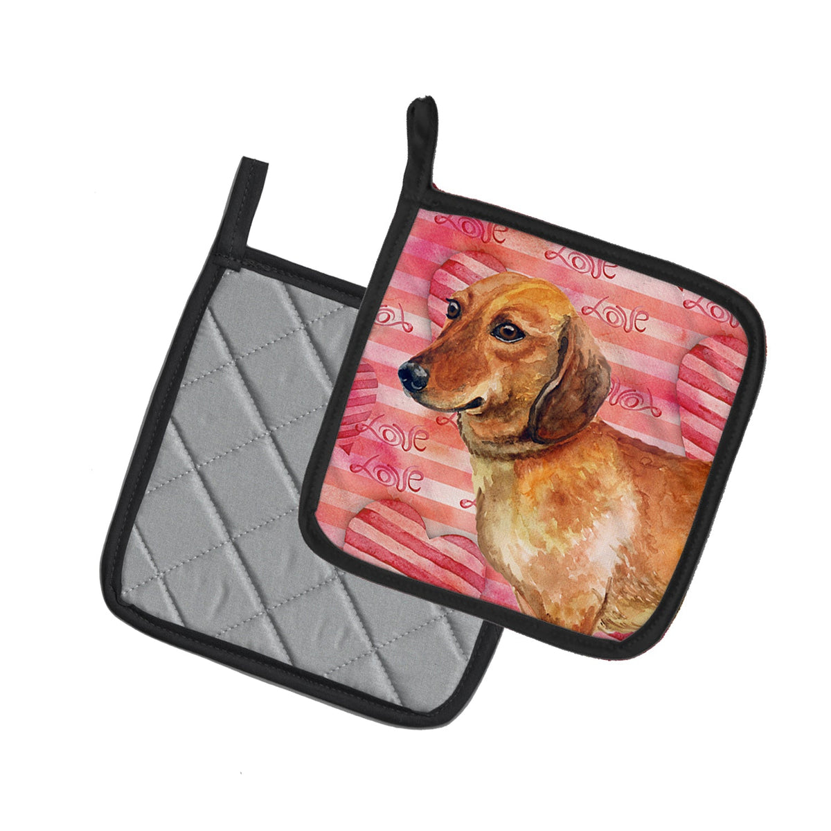 Dachshund Love Pot Holder Set of 2 Heat Resistant Quilted Hot Pads 7.5 x 7.5 Inch, Insulated Kitchen Trivets for Cooking & Baking