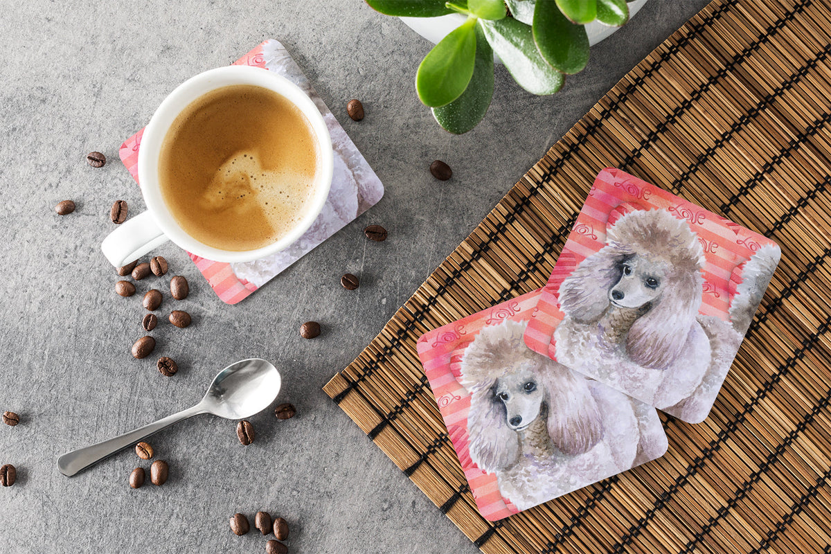 Poodle Love Foam Coasters Set of 4 Cup Coasters for Indoor Outdoor, Tabletop Protection, Anti Slip, Mouse pad Material