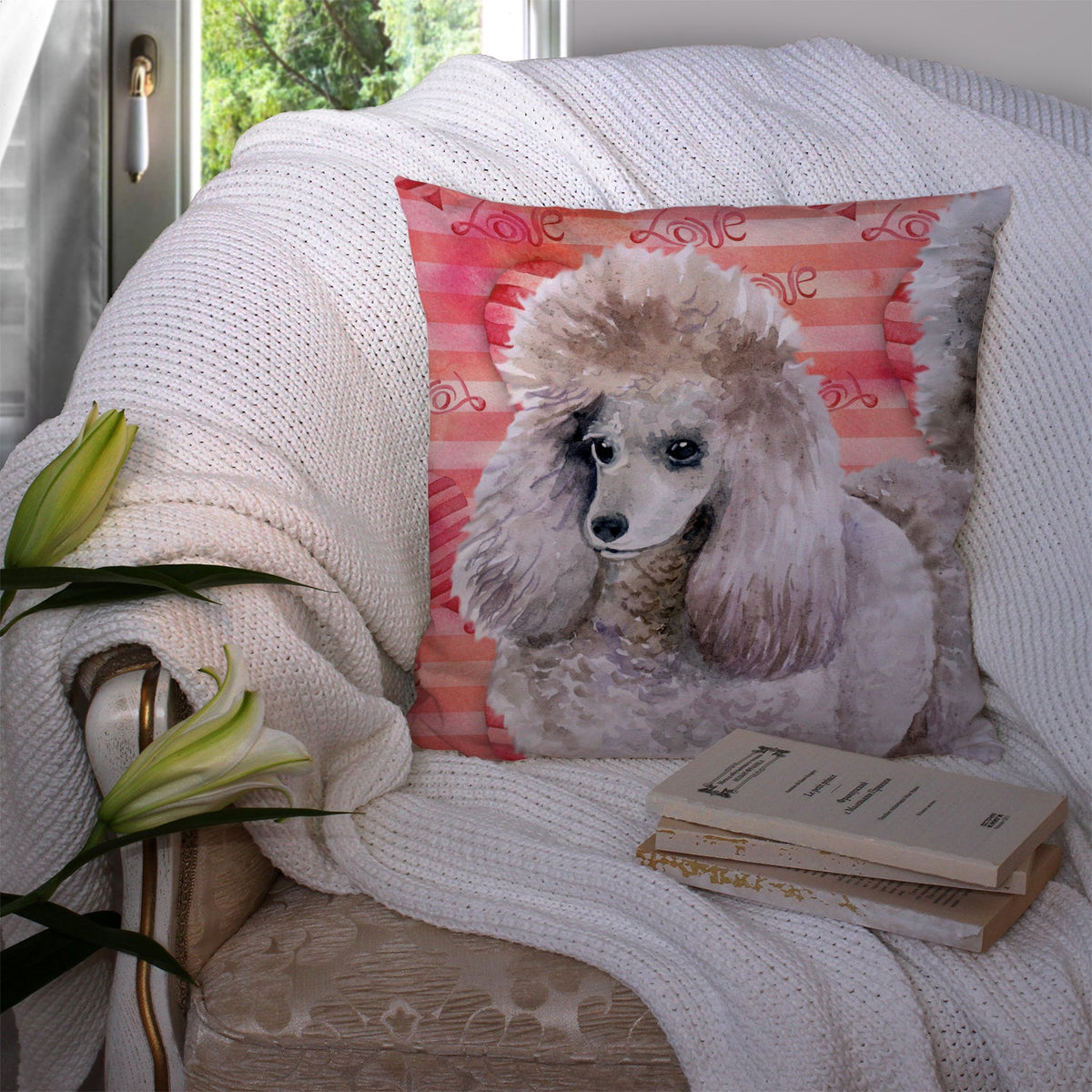 Poodle Love Decorative Throw Pillow 14x14 Indoor Outdoor Accent Cushion, Fabric Cover with Insert for Sofa, Bed, Porch & Living Room