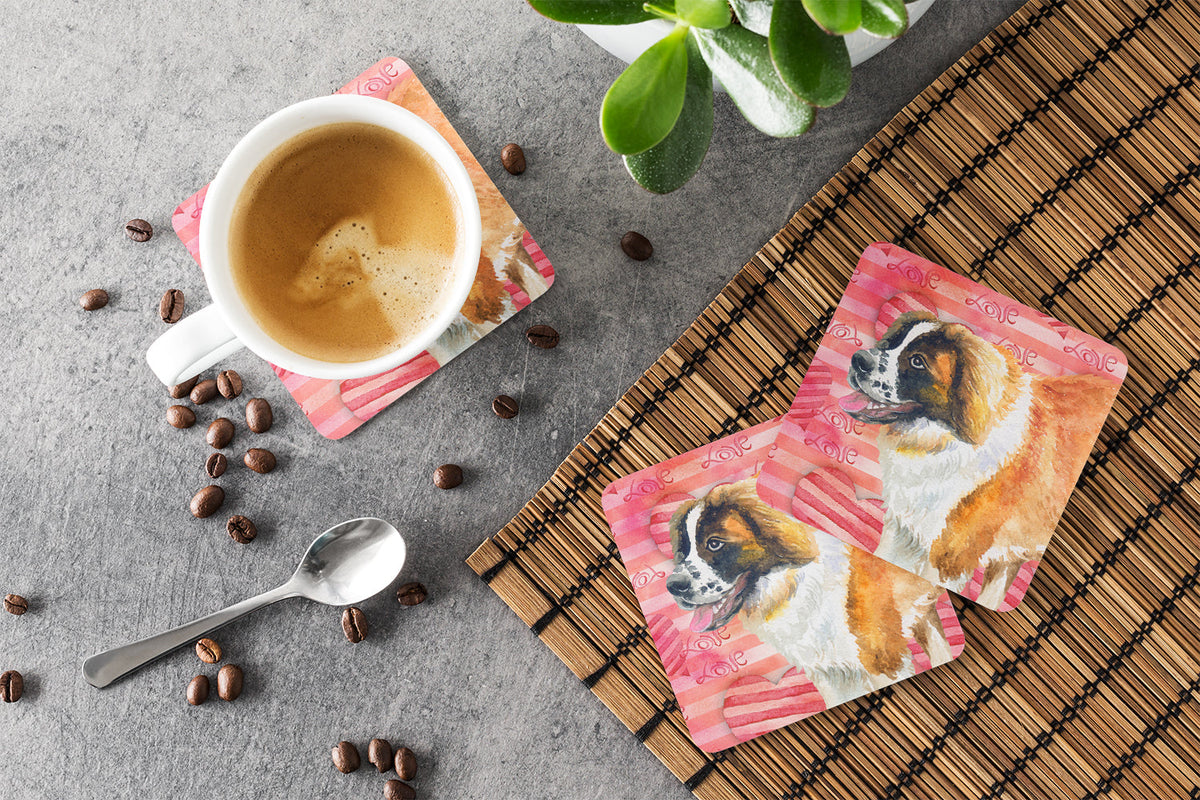 Saint Bernard Love Foam Coasters Set of 4 Cup Coasters for Indoor Outdoor, Tabletop Protection, Anti Slip, Mouse pad Material