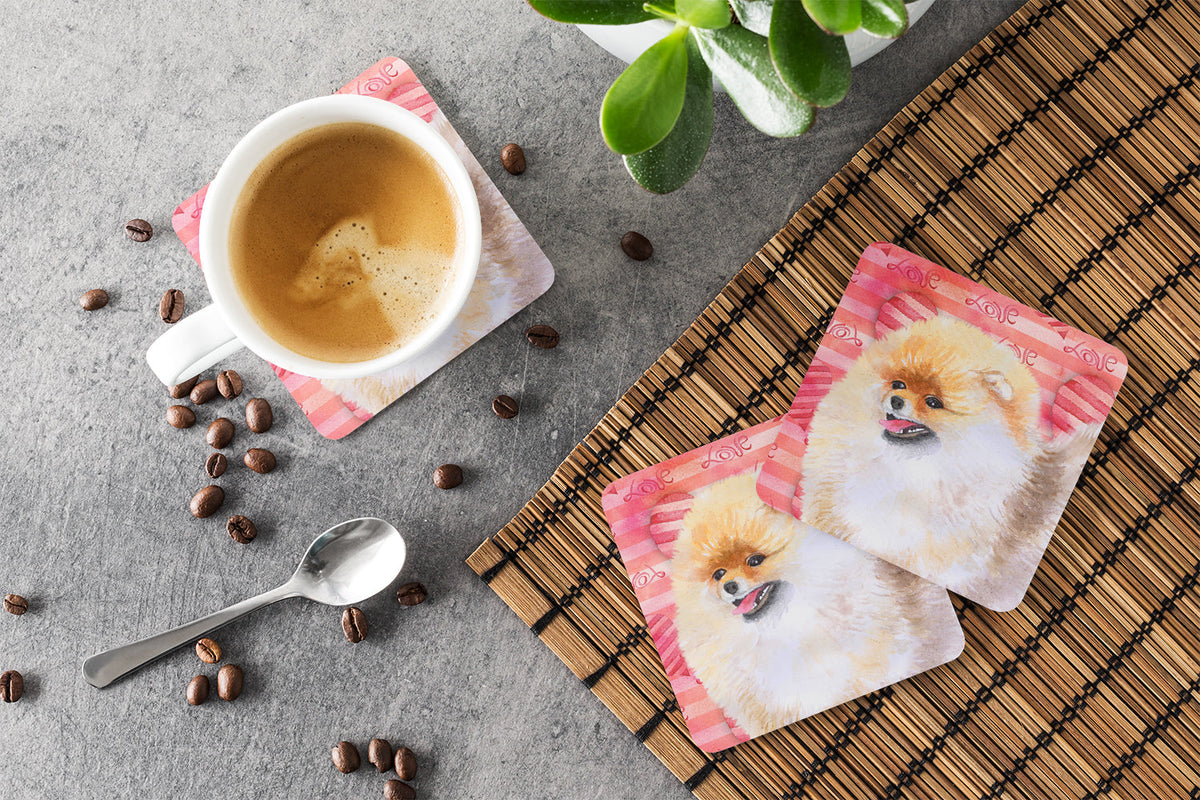 Pomeranian Love Foam Coasters Set of 4 Cup Coasters for Indoor Outdoor, Tabletop Protection, Anti Slip, Mouse pad Material
