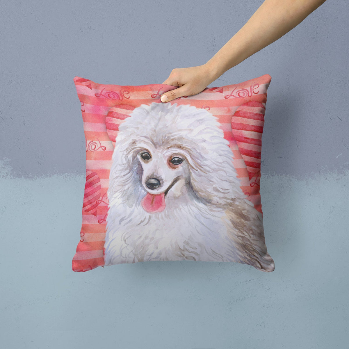 Medium White Poodle Love Decorative Throw Pillow 14x14 Indoor Outdoor Accent Cushion, Fabric Cover with Insert for Sofa, Bed, Porch & Living Room