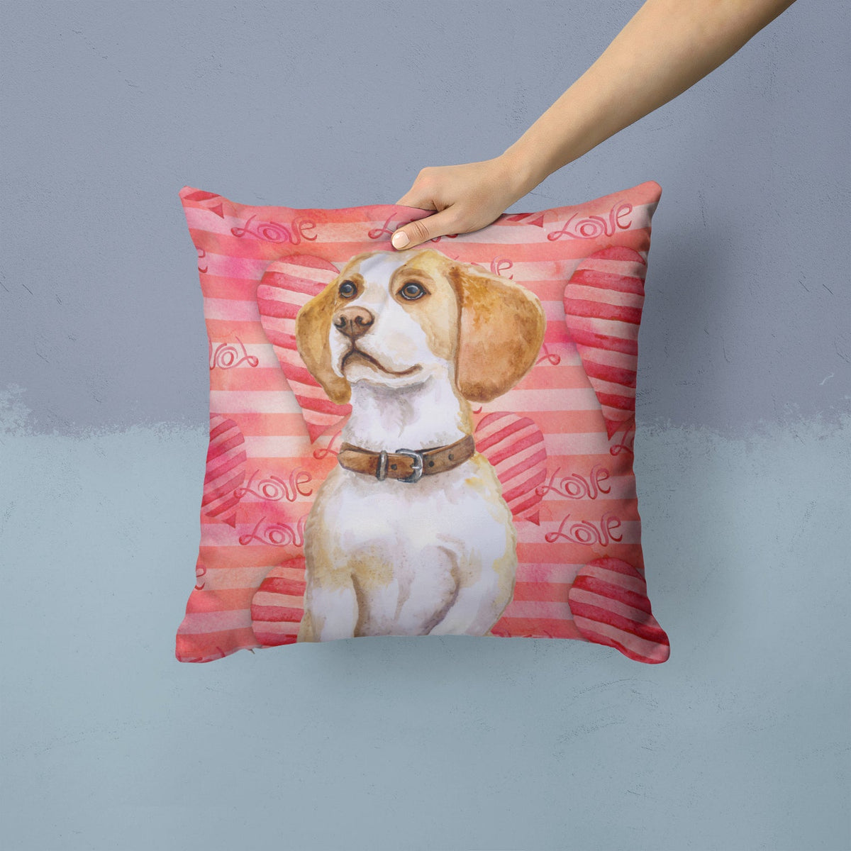Beagle Love Decorative Throw Pillow 14x14 Indoor Outdoor Accent Cushion, Fabric Cover with Insert for Sofa, Bed, Porch & Living Room