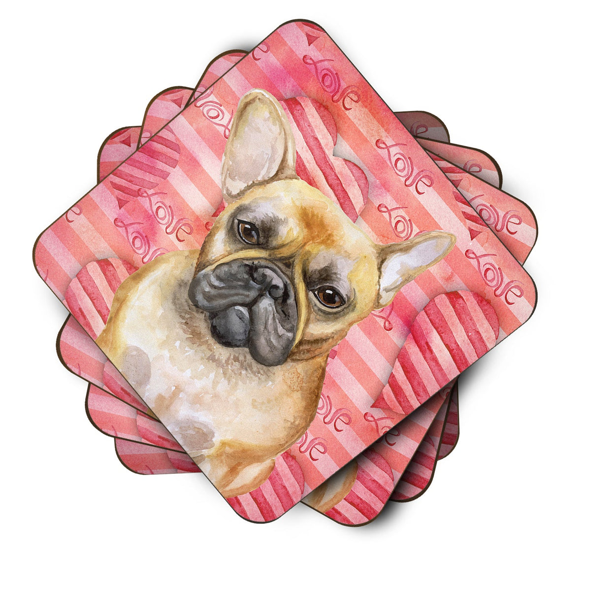 French Bulldog Love Foam Coasters Set of 4 Cup Coasters for Indoor Outdoor, Tabletop Protection, Anti Slip, Mouse pad Material