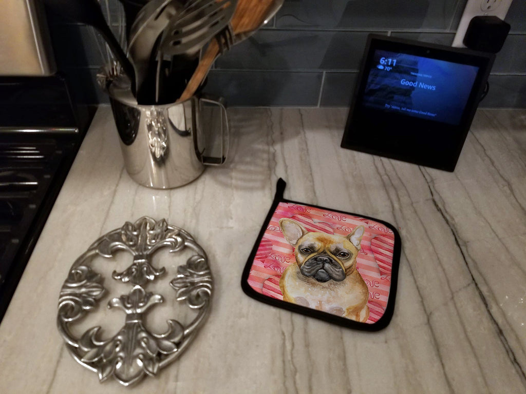 French Bulldog Love Pot Holder Set of 2 Heat Resistant Quilted Hot Pads 7.5 x 7.5 Inch, Insulated Kitchen Trivets for Cooking & Baking