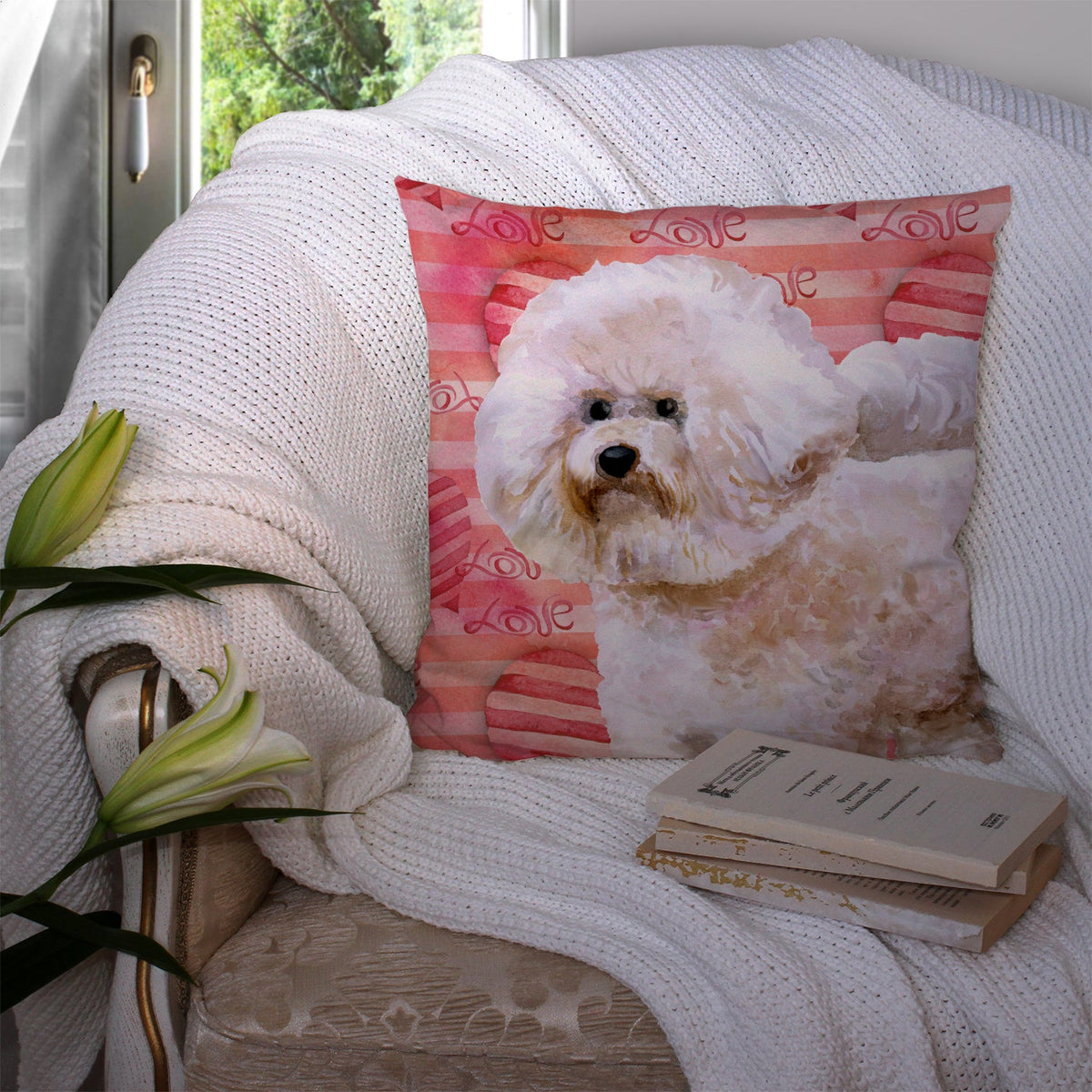Bichon Frise #2 Love Decorative Throw Pillow 14x14 Indoor Outdoor Accent Cushion, Fabric Cover with Insert for Sofa, Bed, Porch & Living Room