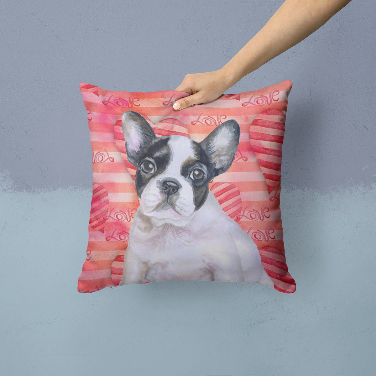 French Bulldog Black White Love Decorative Throw Pillow 14x14 Indoor Outdoor Accent Cushion, Fabric Cover with Insert for Sofa, Bed, Porch & Living Room