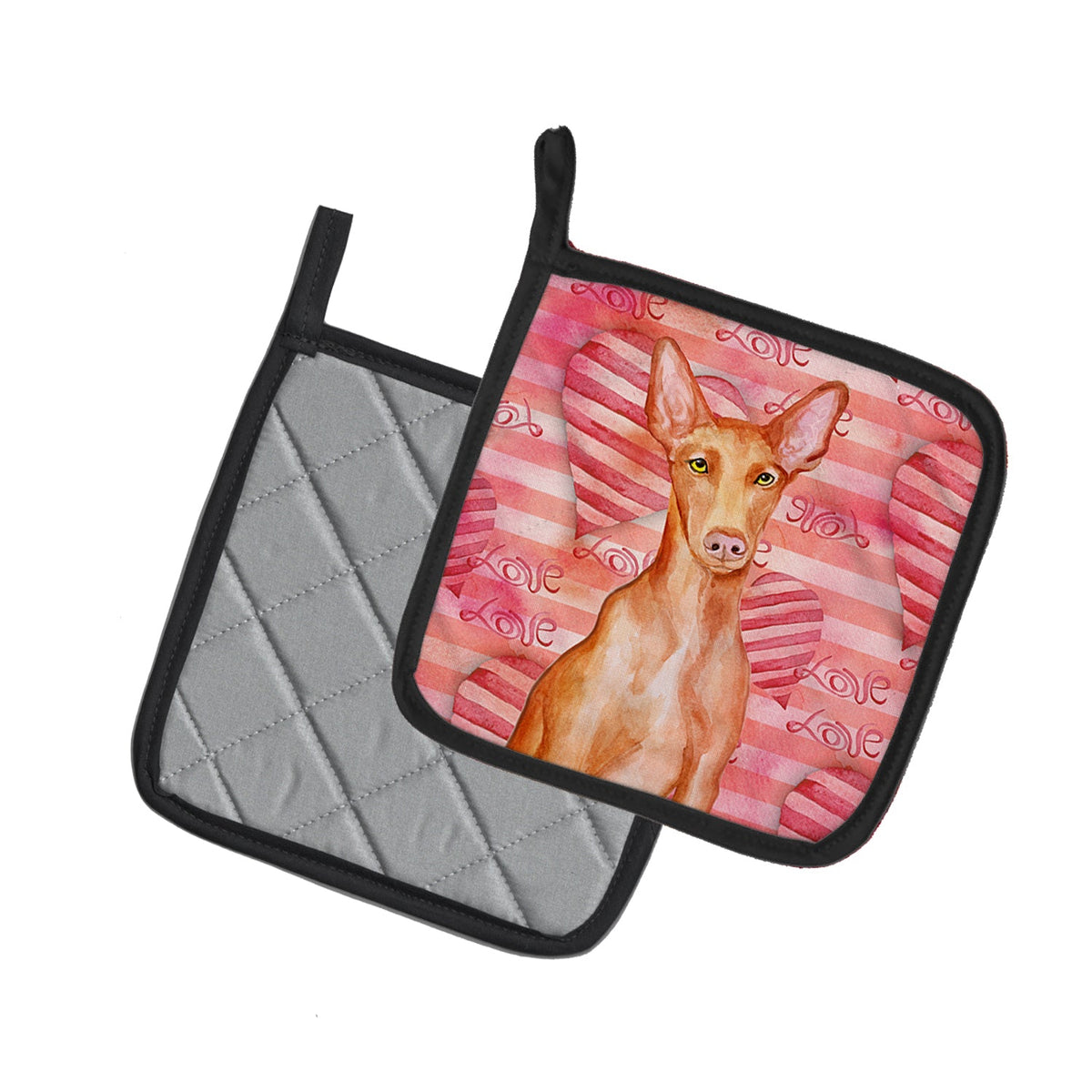Pharaoh Hound Love Pot Holder Set of 2 Heat Resistant Quilted Hot Pads 7.5 x 7.5 Inch, Insulated Kitchen Trivets for Cooking & Baking