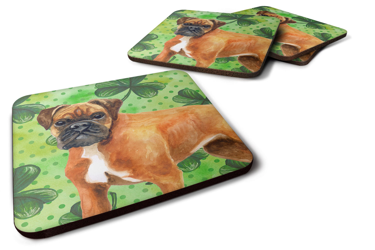 German Boxer St Patrick's Foam Coasters Set of 4 Cup Coasters for Indoor Outdoor, Tabletop Protection, Anti Slip, Mouse pad Material